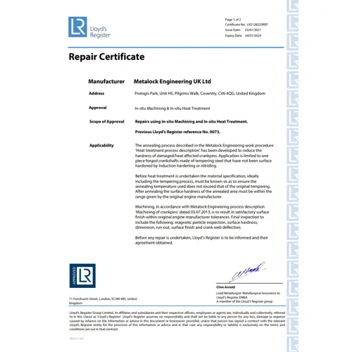Lloyds Register Certificate LR2128225REP
