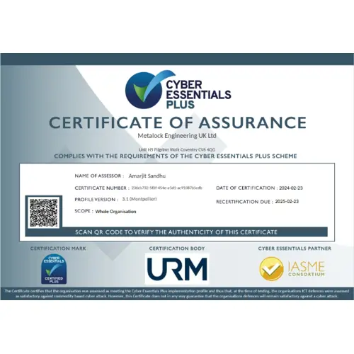 Cyber Essentials Plus - Certificate of Assurance
