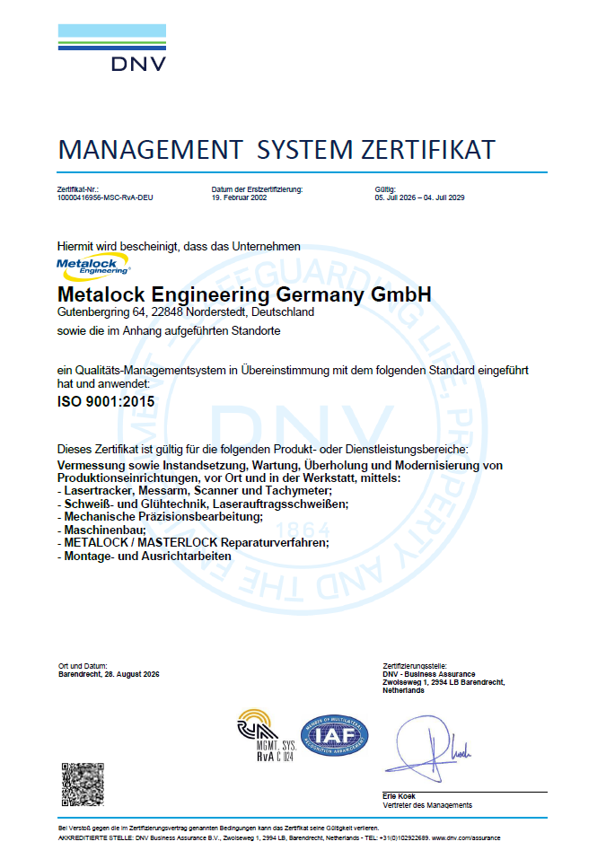 DNV – Zertifikat ISO 9001:2015 - DE