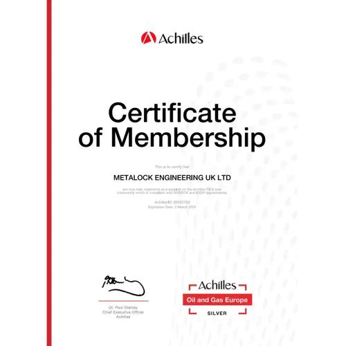 Achilles Oil & Gas European Supplier Certificate