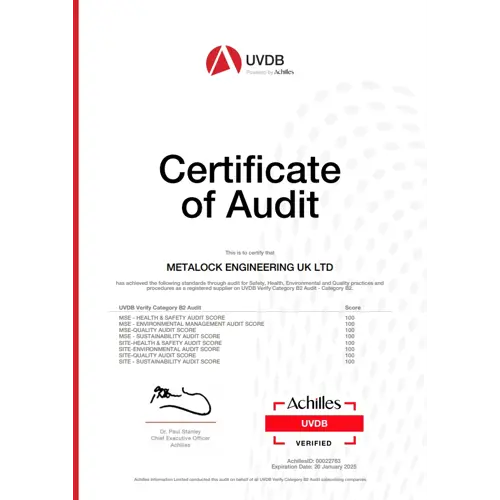 Achilles UVDB Certificate of Audit