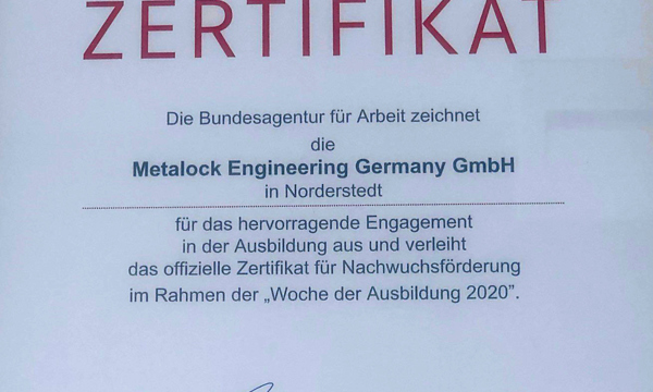 Metalock wird ausgezeichnet für Nachwuchsförderung