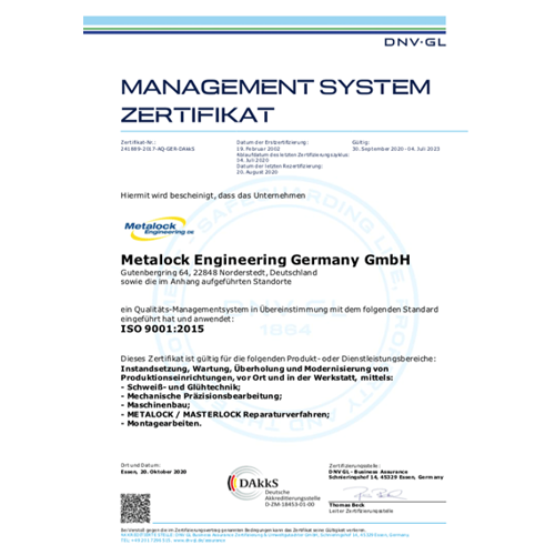 DNV GL – Qualitätsmanagement-System ISO 9001:2015